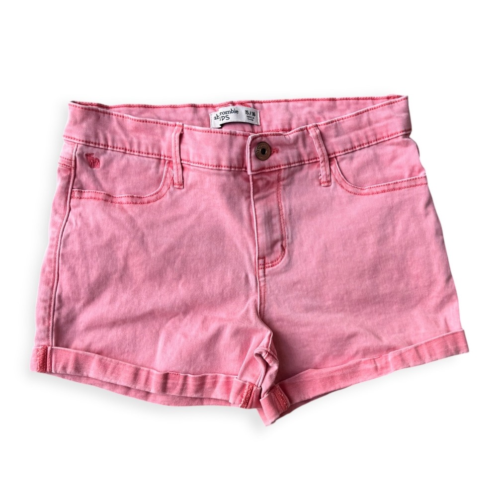 Abercrombie Kids Girls Coral Denim Shorts Size 15/16 Cuffed Shorts